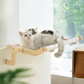 Mewoofun Sturdy Cat Window Terch Cat Mammock لنافذة سرير مقعد النافذة مع حصيرة قابلة للانعكاس لا يوجد شفط لا يثبت حفر الأعطال ما يصل إلى 40 رطلاً (Beige)