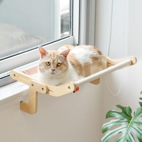 Mewoofun Cat Window Berch Lounge Mount Mount Hammock Window Seat Sed Fer Lefves للقطط الداخلية لا حفر بدون كوب شفط (وردي/رمادي)