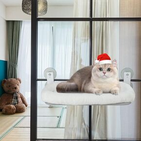 Cat Window Perch, Foldable Cordless Cat Hammock, Comes with Warm Spacious Pet Bed, Washable plush, Cat Window Perch with 4 Suction Cups for Large Cats and Kittens Sunbathing, Napping & Overlooking