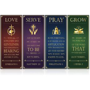 4 Pcs Church Banners with Scripture for Christmas Sanctuary Wall Worship Classical Christian Banner Inspirational Religious Praise Hanging Signs Vintage Backdrop for Church Sunday School Decoration
