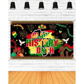 Mocsicka Black History Month Banner African African Black History Month Decorations Banner Black Histort Nonth Photo Booth Backdrop (Black ، 70.8x43.3 Inch)