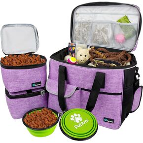 PetAmi Travel Bag Organizer - Dog & Cat Diaper Bag with Food Container and Bowls, Perfect for Weekend Camping (Sea Blue, Large)