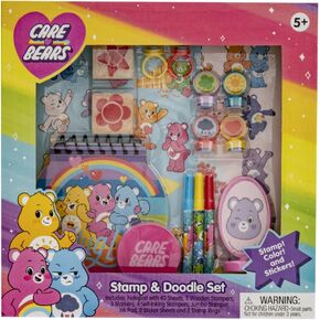 Care Bears Stamp & Doodle Set for Children 5 Years and up, 40 Sheets Notepad, 2 Wooden Stampers, 4 Self-Inking Stampers, Jumbo Stamper, Ink pad, 2 Sticker Sheet, 2 Stamp Rings, Creative Art Set