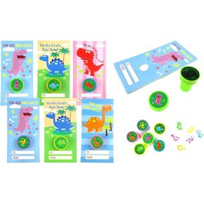 Tiny Mills 36 PACK Dinosaurs Valentine's Day Cards with Stampers for Valentine's Day Classroom Exchange Birthday Party Favor Prizes