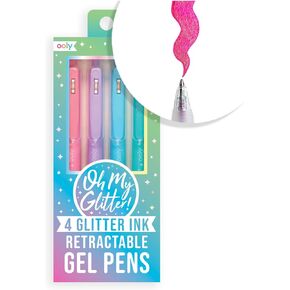 Ooly Oh My Glitter Gel Pens - Set of 4 Cute School and Art Supplies for Girls, Planner Pen with Comfort Grip, Ideal Retractable Glitter Pens for Decorations & Office Use