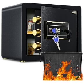 ADIMO Home Safe Box, 1.2 Cubic Feet Security Safe Box with Fireproof Waterproof Money Bag, Digital Keypad and Dual Key System, Personal Safe Fireproof Lock Box for Home Office Valuable Document