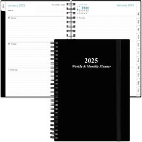 2025 Planner - A5 Weekly & Monthly Planner Spiral Bound, January 2025 - December 2025, Planner 2025 with Flexible Cover, Tabs, Inner Pocket, 6.4" x 8.5", Black