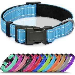 Refective Dog Collar, Soft Neoprene Padded Pet Collar for Small, Medium, Large Dogs, Adjustable Puppy Collars with Quick Release Buckle, Safe Breathable Nylon Dog Collars for Puppies(Teal,M)