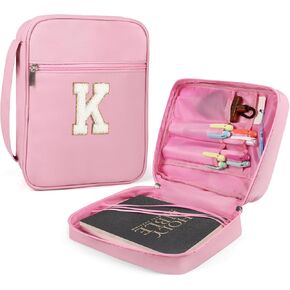 Bible Covers for Girls, Fruobeyla Pink Bible Cases for Woman PU Leather Bible Carrying Case for Women, Large Book Cover with Handle and Zippered Pocket for Kids, 10.2" X 7.8" X 2.7" Pink (Letter K)