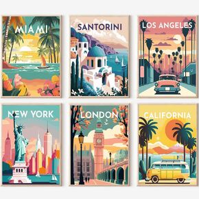 6 Pcs Paint by Numbers Kit for Adults, City Travel Easy Adult Paint by Number Kits on Canvas, DIY Acrylic Watercolor Adults’Paint-By-Number Kits Oil Painting Drawing Paintwork for Home Decor 10x14Inch