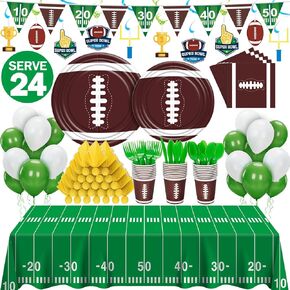 Football Party Decorations 2025, Super Bowl Party Supplies Kit Serve 24, Include Plates, Cups, Flatware, Napkins, Penalty Napkins, Tablecloths, Balloons, Hanging Swirls, Banner