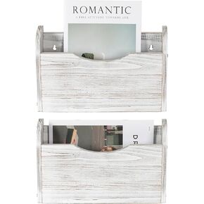 2 Pockets Hanging Wall File Organizer, Wall Mounted Mail Paper Document Folder Holder, Clipboard Storage Organization, Vintage Magazine Rack for Office Home School, Retro White