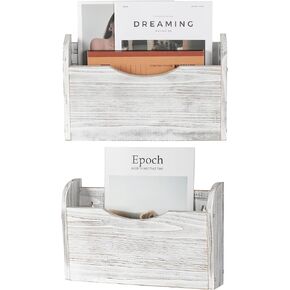 Hanging Wall File Organizer 2 PACK Wood Mail Organizer Wall Mounted Mail Holder For Wall Magazine File Holder Keep Office, Study, and Living Room Tidy, Wooden Paper Organizers, Whitewashed