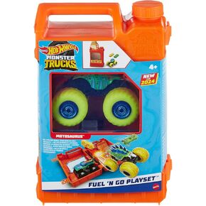 Hot Wheels Monster Trucks Refueling and Starting Track for Gas Canister Toy Cars, Includes 2 Vehicles, 4 Years (HXT04)
