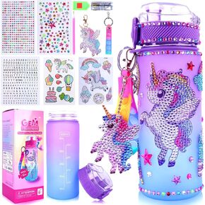 Unicorn Diamond Art Kits for Girls - Decorate Your Own Water Bottle Kits for kids Ages 5-12 - Girls Easter Basket Stuffers - Painting Arts Crafts Toys for 6 7 8 9 10 Year Old Girl Birthday Gifts Ideas