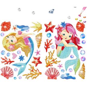 FLYSONG Diamond Art Kits for Kids Adults,DIY Cartoon Mermaid/ 22 Pcs Creative Diamond Art Stickers - Gem Painting Craft Mosaic Stickers by Number Kits (Mermaid/)