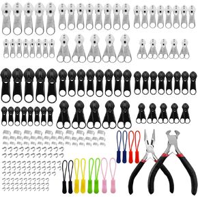 222 PCS Zipper Repair Kit ، مجموعة تشتمل على منزلق سحاب ، استبدال سحب السوستة ومثبت السوستة ، مناسبة للأكياس والخيام والأمتعة وأكياس النوم والسترات والهواء الطلق