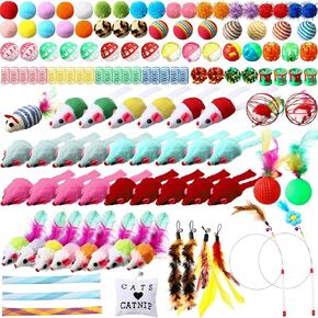 125 Pcs Cat Toys for Indoor Cats Kitten Toys with Cat Spring Toy Door Hanging Mice Feather Toy Cat Spring Toy Cat Wand Catnip Crinkle Balls Cat Toys Variety Pack