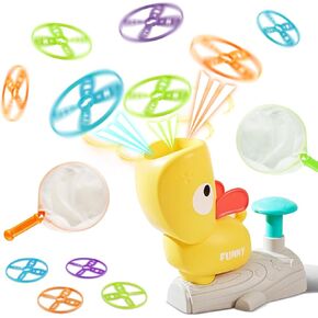 Flying Disc Launcher Toy, Flying Saucer Toys for Kids, Pop Up Flying Saucer with 2 Catch Nets Outdoor Kids Sports Toys for Boys Girls Birthday (Yellow)