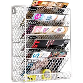 Wall File Holder Hanging Mail Organizer Metal Chicken Wire Wall Mount Magazine Rack for Home and Office (White)
