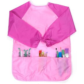 YYaaloa Art Smock, Pink Waterproof Small Art Smock with Long Sleeve with 3 Pockets