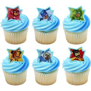 DecoPac PJ Masks Calling All Heroes! Rings, Cupcake Decorations Featuring Catboy, Owlette, Gekko and friends! Food Safe Cake Toppers – 24 Pack