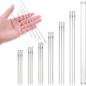 Professional Upholstery Needle, 18PCS Large Eye Sewing Needles Long Sewing Needles Stainless Steel Embroidery Thread Needle Handmade Yarn Knitting Needles for Leather Repair Stitching Crafting Project