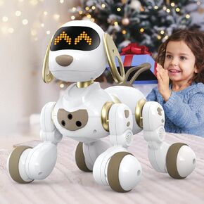Ruko 18011 Remote Control Robot Dog Toy, Smart Interactive Dancing RC Electronic Pets with Sound LED Eyes, Rechargeable Intelligent Robotic Dogs, Ideal Gift for Boys & Girls Age 3 4 5 6 7 8 9, Gold