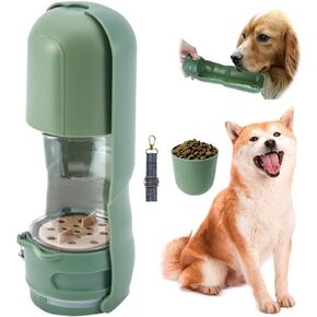 Dog Water Bottle with Food Container, Leak Proof and Lightweight Water Bottle for Dogs, Foldable Portable Pet Dispenser, Outdoor Water Dispenser for Puppy,Cat,Dog for Walking, Hiking, Travel, Green