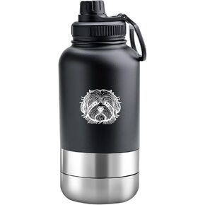 Dog Water and Bottle Portable Travel Dispenser – No-Spill Stainless Steel Canteen for On-The-Go Hydration – Insulated Pet Water Bottle with Built-in Drinking Bowl (Cream, 32 onz)