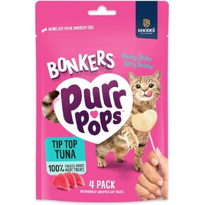 Bonkers Purrpops ، تجميد Turze Tuna Flavored Cats Treats ، Cat Treats ، يعامل للتدريب ، لجميع السلالات والأعمار ، أعلى الطعام (4 قطع) in Kuwait
