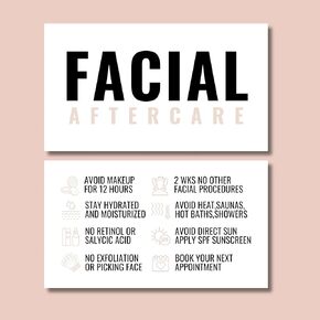 Facial aftercare instruction Cards, 55 cards - full color front and back. Ideal to give clients after their facial appointment at your spa. (White)