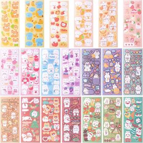 20 Sheets Korean Stickers Self Adhesive Strawberry Kpop Deco Stickers Cute Bear Rabbit Cartoon Photocard Stickers for Scrapbook Decorative Halloween Card Making DIY Craft
