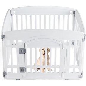 Elevon Dog Playpen 4-Panel 24" Safe & Secure Indoor/Outdoor Pet Fence Folding & Portable Ideal for Small to Medium Dogs Easy to Clean, White