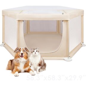 58.3x58.3x29.9 Inch Large Dog Playpen Indoor for Small to Medium Dogs, Breathable & Thickened Fabric Puppy Playpen, Pet Playpen with Zipper Gate and Removable Roof, Whelping Box for Dogs and Puppies