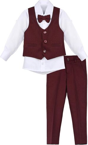 Lilax Boys Formal Suit 4 Piece Vest, Pants and Tie Dresswear Suit Set (11 Years, Red) in Kuwait