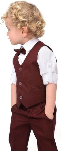 Lilax Boys Formal Suit 4 Piece Vest, Pants and Tie Dresswear Suit Set (11 Years, Red) in Kuwait