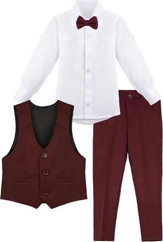 Lilax Boys Formal Suit 4 Piece Vest, Pants and Tie Dresswear Suit Set (11 Years, Red) in Kuwait
