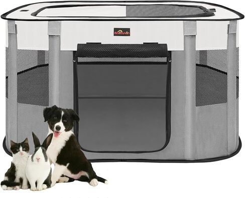 Aivituvin Dog Playpen ، Portable Cat Pet Play Pen لاستخدام التخييم في السفر ، قفص خيمة الكلاب القابلة للطي مع حقيبة حمل للحيوانات الصغيرة الداخلية الصغيرة الرمادية م in Kuwait