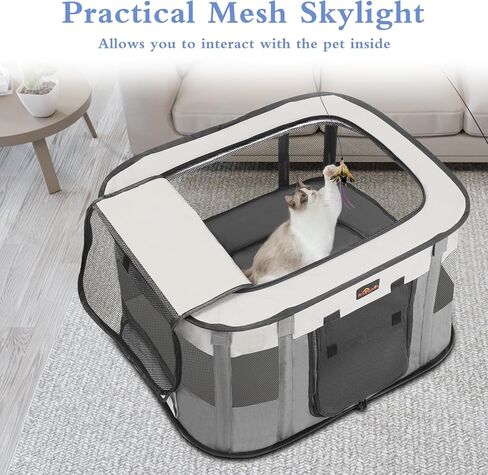Aivituvin Dog Playpen ، Portable Cat Pet Play Pen لاستخدام التخييم في السفر ، قفص خيمة الكلاب القابلة للطي مع حقيبة حمل للحيوانات الصغيرة الداخلية الصغيرة الرمادية م in Kuwait