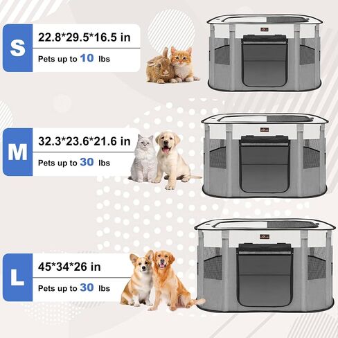 Aivituvin Dog Playpen ، Portable Cat Pet Play Pen لاستخدام التخييم في السفر ، قفص خيمة الكلاب القابلة للطي مع حقيبة حمل للحيوانات الصغيرة الداخلية الصغيرة الرمادية م in Kuwait