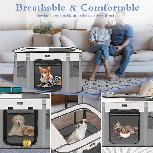 Aivituvin Dog Playpen ، Portable Cat Pet Play Pen لاستخدام التخييم في السفر ، قفص خيمة الكلاب القابلة للطي مع حقيبة حمل للحيوانات الصغيرة الداخلية الصغيرة الرمادية م in Kuwait