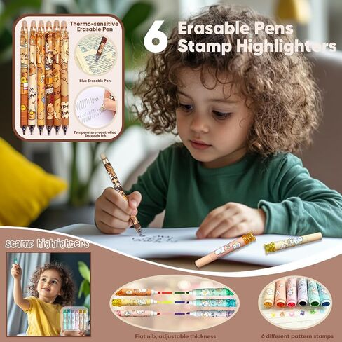 Capybara School Supplies Set Cute Stationery Set Kawaii Back to School A7/A5 Spiral Notebook,Pencil Case, 6 Erasable Gel Pens,40 stickers,Card Holder Perfect Easter Birthday Gifts for Kids in Saudi Arabia