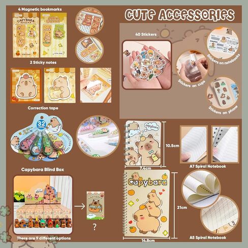 Capybara School Supplies Set Cute Stationery Set Kawaii Back to School A7/A5 Spiral Notebook,Pencil Case, 6 Erasable Gel Pens,40 stickers,Card Holder Perfect Easter Birthday Gifts for Kids in Saudi Arabia