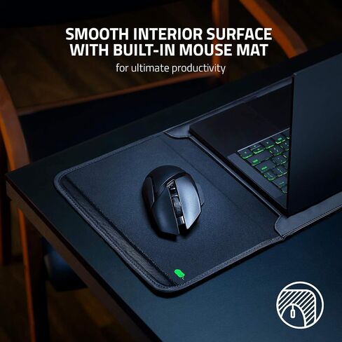 Razer 15" Protective Laptop Sleeve: Scratch & Water-Resistant - Padded Interior Lining - Snag-Free Velcro - Flip-Out Mouse Mat - Classic Black, RC21-01580100-R3M1 in Kuwait