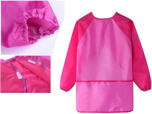 YYaaloa Art Smock, Pink Waterproof Small Art Smock with Long Sleeve with 3 Pockets in Saudi Arabia