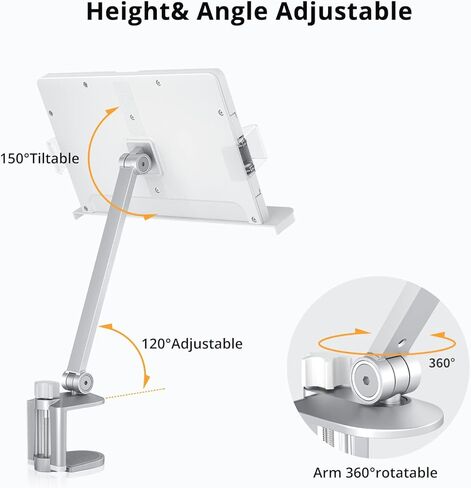 قائمة الكتب للقراءة ، حامل الذراع الكتب ، حامل الكتب الطهي ، زاوية الارتفاع القابلة للتعديل ، 360 درجة الدوران ، من 5.5-8 "كتاب نصي ، 6-12" قرص/ipad/ereader ، حامل اللوحات ، حامل الوصفة ، الطهي ، الدراسة ، القراءة in Kuwait