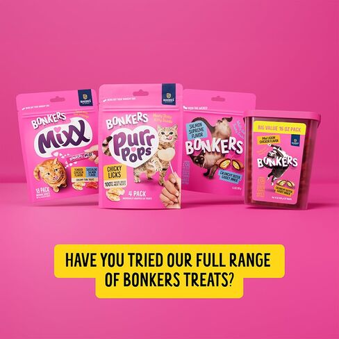 Bonkers Purrpops ، تجميد Turze Tuna Flavored Cats Treats ، Cat Treats ، يعامل للتدريب ، لجميع السلالات والأعمار ، أعلى الطعام (4 قطع) in Kuwait