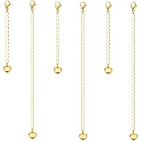 6Pcs Non Tarnish Necklace Extenders for Women, Hypoallergenic Bracelet Chain Extenders Set in 14k Gold, 18k Gold or Silver, Extensions 2", 4" Inches (14K Gold No Tarnish (6Pcs))