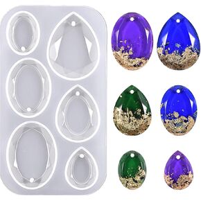 Waterdrop and Oval Resin Jewelry Molds,6 Cavities Silicone Pendant Molds for Resin Epoxy,Resin Casting Molds with Hanging Hole for DIY Gem Cabochon Pendant, Earring, Necklace Jewelry Making
